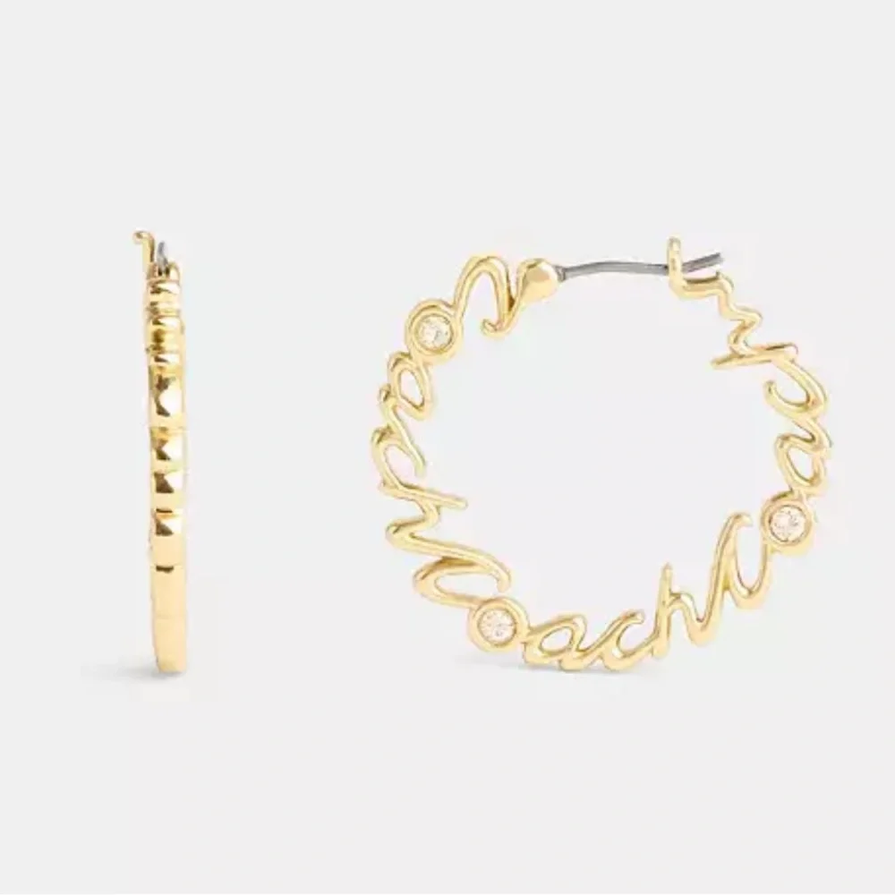 Coach Script Medium Hoop Earrings nwt in packaging - Picture 1 of 3